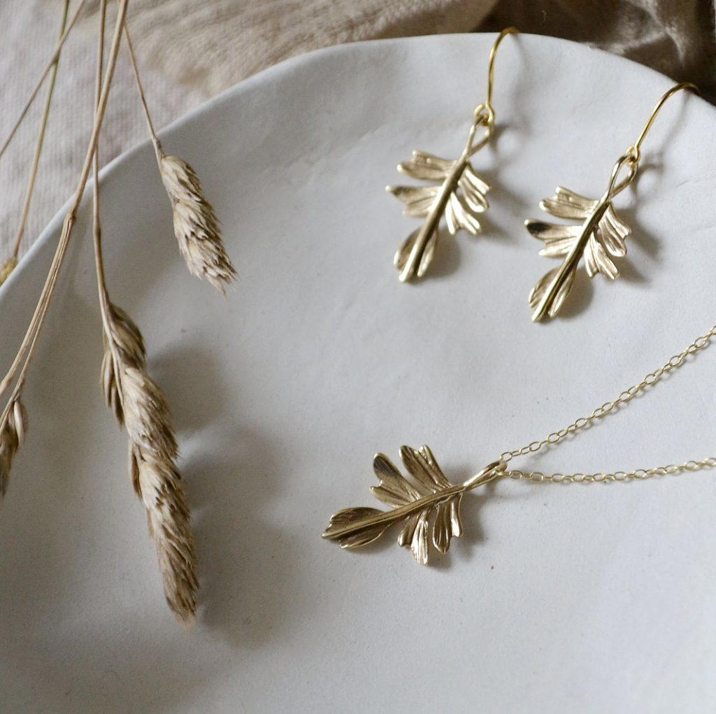 Hawthorn Leaf Earrings, 9ct Yellow Gold Earrings