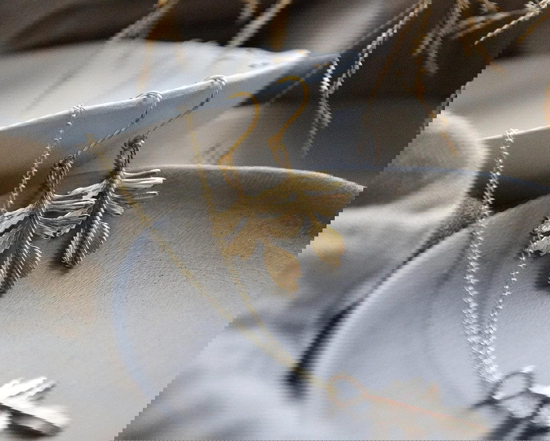 Hawthorn Leaf Earrings, 9ct Yellow Gold Earrings