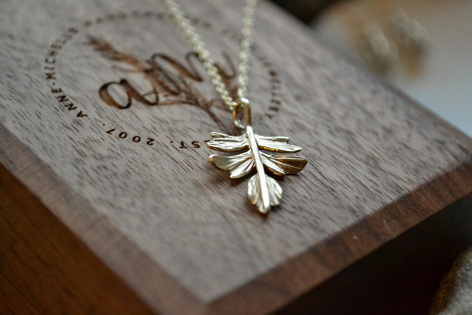 Hawthorn Leaf Pendant, 9ct Yellow Gold Necklace.