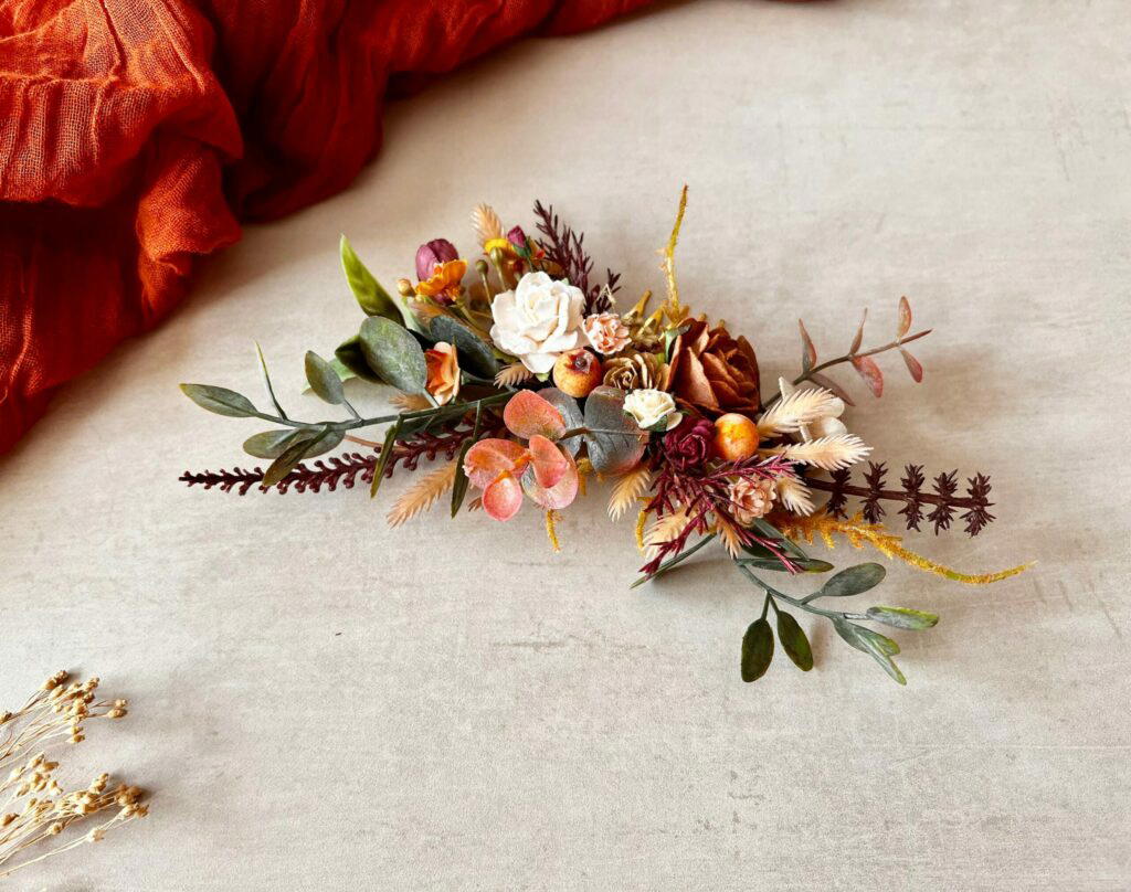 Bright good floral hair comb, orange purple pink hair comb, succulent hair comb, orange hair clip, purple orange wedding, bridesmaid floral gift